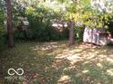 Leafy backyard offering privacy with mature trees and a storage shed at 4830 Wentworth Blvd, Indianapolis, IN 46201