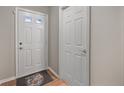Entryway with wood-look flooring, showcasing the home's inviting entrance and interior doors at 513 Sun Catcher Dr, Avon, IN 46123