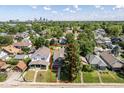 Aerial view of home with mature trees and a cityscape in the distance at 920 E Tabor St, Indianapolis, IN 46203