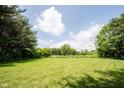 Expansive backyard with lush lawn, mature trees, and plenty of space for outdoor activities at 11423 Atlantic Rd, Fortville, IN 46040