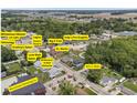 Aerial view showcasing the home's location near local businesses, dining, and community amenities at 301 S Main St, Whitestown, IN 46075