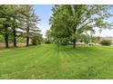 Expansive front yard featuring well-maintained lawn and mature trees, creating a serene and picturesque setting at 126 N Darlington St, Jamestown, IN 46147