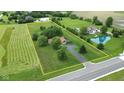 Large lot with a charming brick home, pond, inground pool, and lush green space at 22620 Lamong Rd, Sheridan, IN 46069