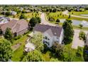 Backyard aerial view shows a patio with a fire pit in a lush residential area at 13218 Beckwith Dr, Carmel, IN 46074