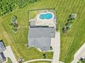 Aerial view of a home with a private backyard pool and well-kept landscaping at 644 Ridge Gate Dr, Brownsburg, IN 46112