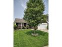Charming single-story home featuring a lush front yard, colorful roses, and a two-car garage at 2432 Bridlewood Dr, Franklin, IN 46131