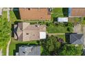 Aerial view of property with large backyard, landscaping, and surrounding neighborhood at 621 N Livingston Ave, Indianapolis, IN 46222