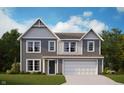 Charming two-story home with gray siding, white trim, and a well-manicured lawn at 741 Oakleaf Dr, Greenfield, IN 46140