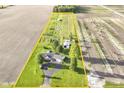 Overhead view showcases the spacious property, including the home, garden, outbuildings and surrounding fields at 3840 W 38Th St, Anderson, IN 46011
