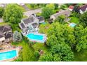 Aerial view of a home with a beautiful pool and backyard area, perfect for outdoor relaxation at 164 Wellington Pkwy, Noblesville, IN 46060