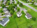 Aerial view of the property showcasing its spacious backyard, mature trees, and proximity to neighborhood amenities at 4442 Victory Cir, Indianapolis, IN 46203