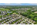 Areal view of a suburban community featuring tree-lined streets and a serene pond at 8447 Wanda Lake Dr, Camby, IN 46113