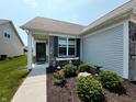 Inviting entryway with a decorative window box, stylish front door, and a beautifully landscaped garden at 4817 Allium Dr, Plainfield, IN 46168