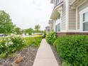 A sidewalk lined with well-maintained landscaping and greenery at 5684 Autumn Trl, Brownsburg, IN 46112
