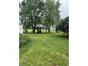 Lush backyard featuring mature trees and a wooden playset for outdoor fun at 1609 N Outer Dr, Lebanon, IN 46052