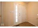 Bright foyer featuring a paneled front door with tan walls, and wood-look floors at 8410 Hague Rd # 5, Indianapolis, IN 46256