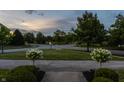 A verdant neighborhood streetscape is visible from this home, framed by manicured shrubbery and mature trees at 6685 Chapel Xing, Zionsville, IN 46077