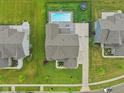 A bird's-eye view of this beautiful home featuring a pool, basketball court and a meticulously kept lawn at 8165 Oakley Ter, Zionsville, IN 46077
