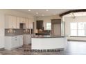 Modern kitchen with white cabinets, stylish backsplash, granite counters, and a central island at Lot 30 Doe Meadow, Anderson, IN 46011