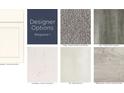Designer option board showcasing various flooring, cabinet, and countertop selections at 4181 Barrel Ln, Westfield, IN 46062