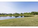 Scenic view of a community pond surrounded by lush greenery and residential homes on a clear, sunny day at 1283 Clairet, Westfield, IN 46074