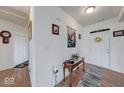Bright entryway featuring wood floors, decorative wall art, and a welcoming ambiance at 59 Manchester Dr, Trafalgar, IN 46181