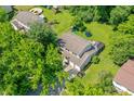 Aerial view of the home showcasing the backyard, gazebo and trampoline at 9402 Thornwood Dr, Indianapolis, IN 46250