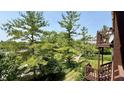 View from a wood balcony with mature trees, landscaping, and building at 8176 Shorewalk Dr # C, Indianapolis, IN 46236
