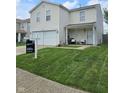 Traditional two-story house featuring a manicured front lawn and welcoming porch, complemented by professional real estate signage at 7906 States Bend Ln, Indianapolis, IN 46239