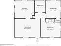 Layout of the home showing dimensions of Living Room, Kitchen, Bath and Bedrooms at 6949 Crittenden Ave, Indianapolis, IN 46220