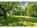 Expansive backyard with mature trees offering shade and a lush lawn at 5719 N Frontage Rd, Fairland, IN 46126