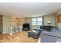 Cozy living room boasts hardwood floors, neutral paint, and an abundance of natural light at 5802 Rymark Ct, Indianapolis, IN 46250