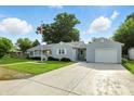 A charming single-story home with light blue siding, attached garage, and a well-maintained lawn at 409 Hanley St, Plainfield, IN 46168