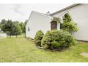 Side yard with trees and shrubs; partially fenced at 5234 Melbourne Rd, Indianapolis, IN 46228