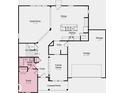 Floor plan showing kitchen, dining, living spaces, garage and covered porch layout at 6870 W Buck Stone Dr, McCordsville, IN 46055