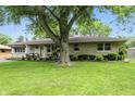 Inviting single-story home featuring a lush front lawn with mature trees providing ample shade at 7113 Chandler Dr, Indianapolis, IN 46217