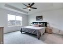 Serene main bedroom with tray ceiling, neutral carpet, large window, and tastefully decorated with soft furnishings at 15192 Montfort Dr, Noblesville, IN 46062