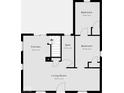 Simple floor plan showing layout of kitchen, bathroom, living room, and two bedrooms at 3422 Hillside Ave, Indianapolis, IN 46218