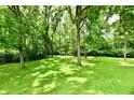 Lush, landscaped backyard featuring mature trees providing ample shade and privacy at 4115 Tansel Rd, Indianapolis, IN 46234