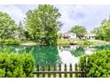 Scenic backyard featuring a pond view surrounded by lush greenery, offering a serene and private setting at 4380 Dunsany Ct, Indianapolis, IN 46254