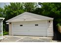 Detached garage with a freshly painted door for secure parking and additional storage at 5430 E 17Th St, Indianapolis, IN 46218