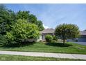 Well-manicured lawn with mature trees in the front yard at 6586 Quail Run, Fishers, IN 46038