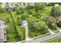 Aerial view of the property showing landscaping, shed and generous lot at 1624 Riley Rd, Lebanon, IN 46052