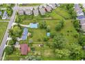 Wide aerial view of the property highlighting the large lot and surrounding neighborhood at 1624 Riley Rd, Lebanon, IN 46052
