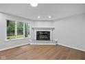 Cozy living room featuring a decorative fireplace and a bright window overlooking the landscape at 3931 Tekesbury Ct, Plainfield, IN 46168