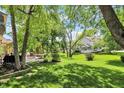 Serene backyard setting with a hammock, mature trees, and a glimpse of the neighbor's house in the background at 1377 Sedona Dr, Carmel, IN 46032