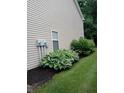 A side yard featuring vinyl siding and a landscaped area at 8333 Pine Branch Ln, Indianapolis, IN 46234