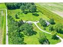 An aerial view shows several structures on the property, surrounded by trees and well-maintained grounds at 3001 W 226Th St, Sheridan, IN 46069