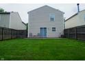 A well-kept backyard featuring a lush green lawn and a small patio area at 2355 Collins Way, Greenfield, IN 46140