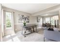 Sun-drenched living room featuring modern decor, plush carpet, and large windows at 19469 Amber Way, Noblesville, IN 46060